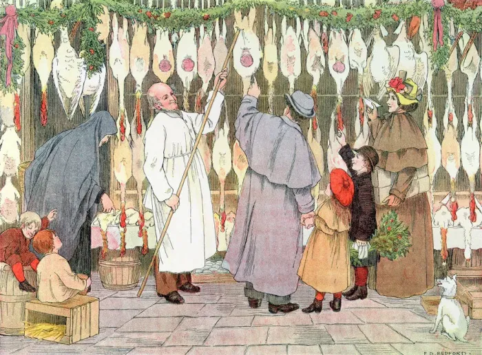 Framed Print : The Poulterer, 1899. From The Book of Shops, 1899. Artist: Francis Donkin Bedford Framed Print : The Poulterer, 1899. From The Book of Shops, 1899. Artist: Francis Donkin Bedford