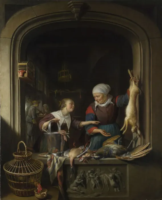 Framed Print : A Poulterers Shop, c. 1670. Artist: Dou, Gerard (Gerrit) (1613-1675) Framed Print : A Poulterers Shop, c. 1670. Artist: Dou, Gerard (Gerrit) (1613-1675)