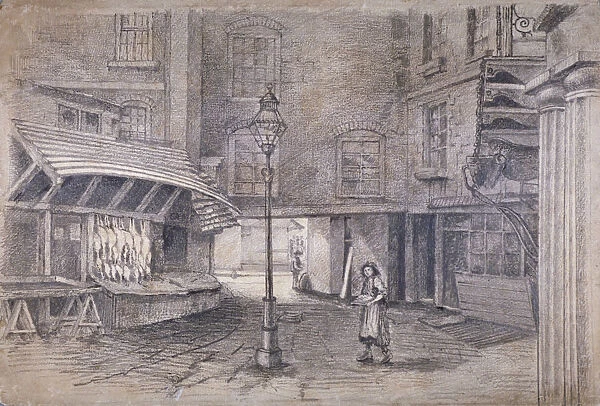 Poulterers shop in Clare Market, Westminster, London, c1850. Artist: E Holah