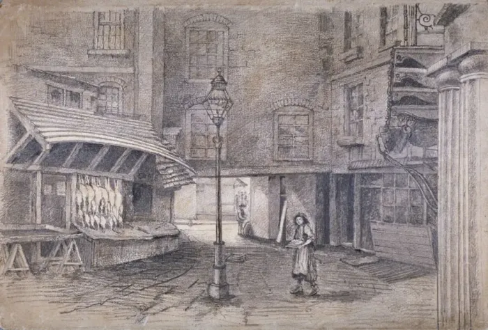 Framed Print : Poulterers shop in Clare Market, Westminster, London, c1850. Artist: E Holah Framed Print : Poulterers shop in Clare Market, Westminster, London, c1850. Artist: E Holah