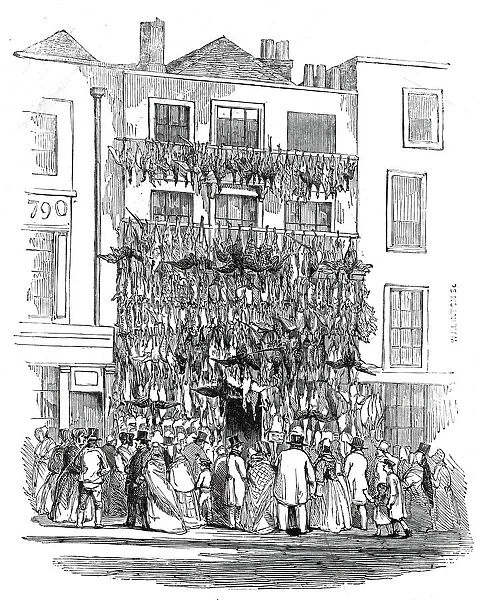 Poulterers shop, Holborn-Hill, 1845. Creator: W. J. Linton