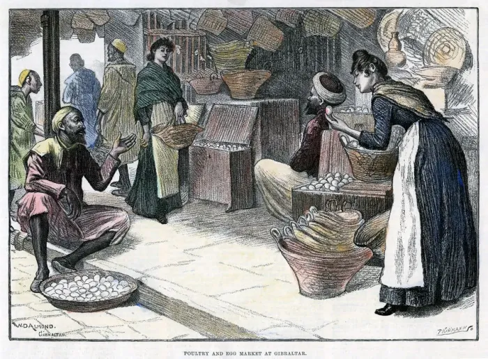 Framed Print : Poultry and egg market in Gibraltar, c1880. Artist: P Naumann Framed Print : Poultry and egg market in Gibraltar, c1880. Artist: P Naumann