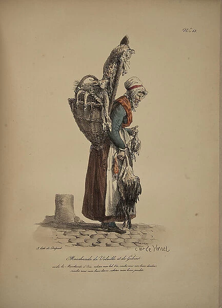 Poultry and game seller. From the Series 'Cris de Paris' (The Cries of Paris), 1815. Creator: Vernet, Carle (1758-1836). Poultry and game seller. From the Series 'Cris de Paris' (The Cries of Paris), 1815
