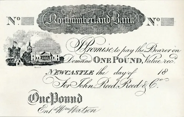 Framed Print : One Pound Note Executed for the Northumberland Bank, c1820