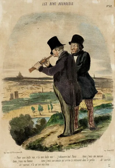 Framed Print : Pour une belle vue, v'là une belle vue!.. 1847. Creator: Honore Daumier Framed Print : Pour une belle vue, v'là une belle vue!.. 1847. Creator: Honore Daumier