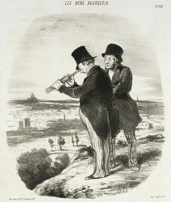 Framed Print : Pour une belle vue, v'là une belle vue!, 1847. Creator: Honore Daumier Framed Print : Pour une belle vue, v'là une belle vue!, 1847. Creator: Honore Daumier