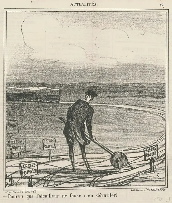 Framed Print : Pourvu que l'aiguilleur ne fasse rien dérailler!, 19th century. Creator: Honore Daumier Framed Print : Pourvu que l'aiguilleur ne fasse rien dérailler!, 19th century. Creator: Honore Daumier
