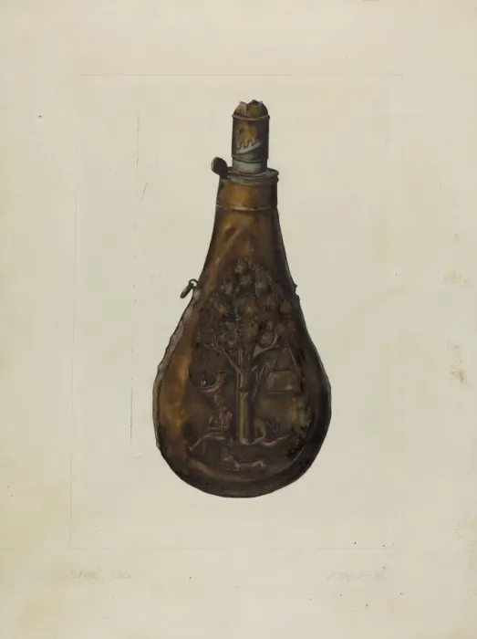 Framed Print : Powder Flask, 1935 / 1942. Creator: A. R. Tolman Framed Print : Powder Flask, 1935 / 1942. Creator: A. R. Tolman