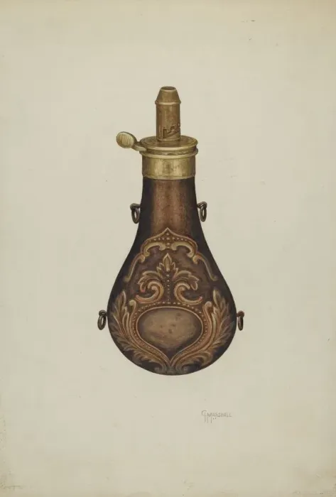 Framed Print : Powder Flask, c. 1939. Creator: Claude Marshall Framed Print : Powder Flask, c. 1939. Creator: Claude Marshall