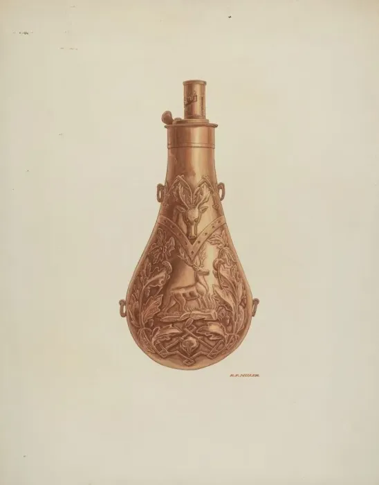 Framed Print : Powder Flask, c. 1940. Creator: Randolph F Miller Framed Print : Powder Flask, c. 1940. Creator: Randolph F Miller