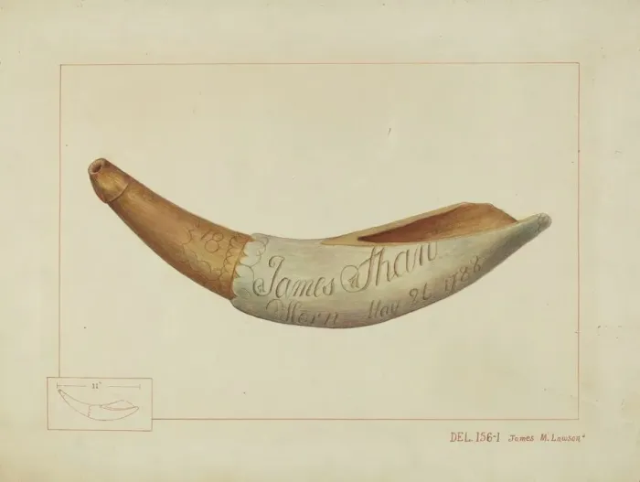 Framed Print : Powder Horn, c. 1937. Creator: James M. Lawson Framed Print : Powder Horn, c. 1937. Creator: James M. Lawson
