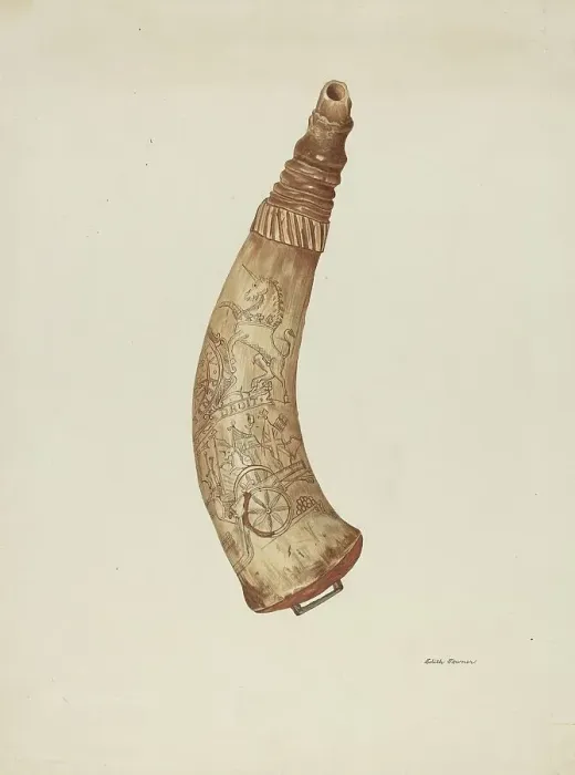 Framed Print : Powder Horn, c. 1940. Creator: Edith Towner Framed Print : Powder Horn, c. 1940. Creator: Edith Towner