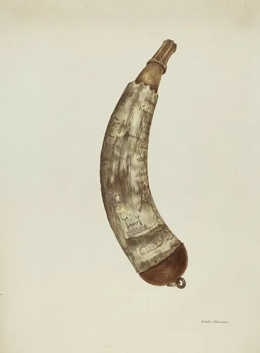 Framed Print : Powder Horn, c. 1940. Creator: Edith Towner Framed Print : Powder Horn, c. 1940. Creator: Edith Towner