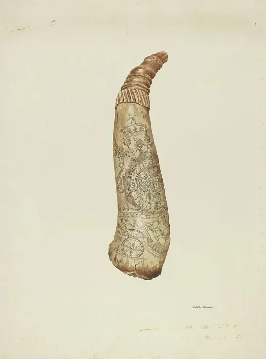 Framed Print : Powder Horn, c. 1940. Creator: Edith Towner Framed Print : Powder Horn, c. 1940. Creator: Edith Towner