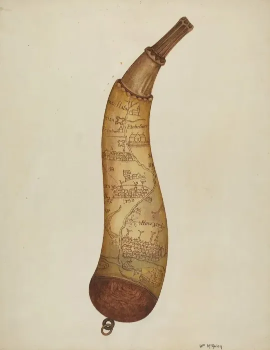 Framed Print : Powder Horn, c. 1940. Creator: William McAuley Framed Print : Powder Horn, c. 1940. Creator: William McAuley