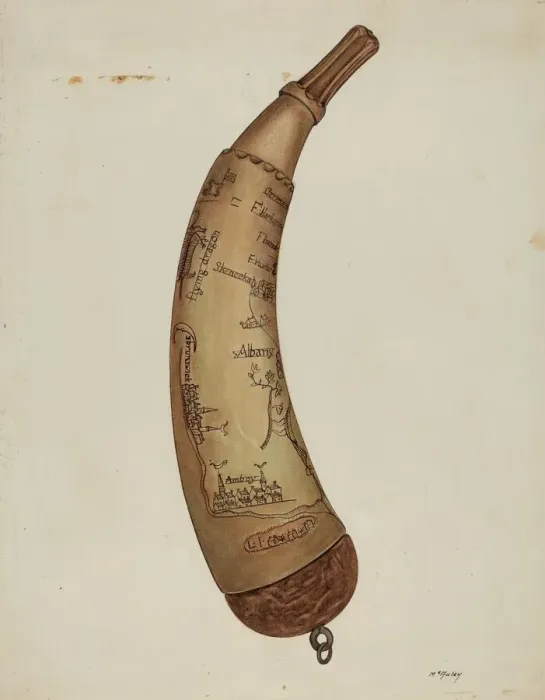 Framed Print : Powder Horn, c. 1940. Creator: William McAuley Framed Print : Powder Horn, c. 1940. Creator: William McAuley