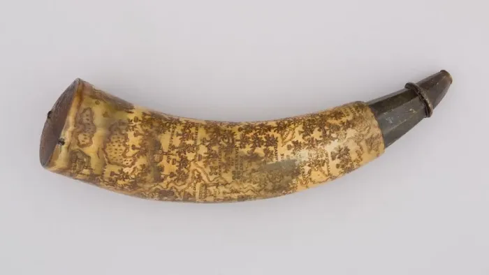 Framed Print : Powder Horn, Colonial American, dated 1759. Creator: Unknown