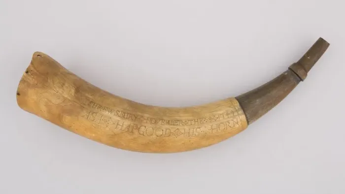 Framed Print : Powder Horn, Colonial American, Shrewsbury, Massachusetts, dated 1749. Creator: Unknown Framed Print : Powder Horn, Colonial American, Shrewsbury, Massachusetts, dated 1749. Creator: Unknown