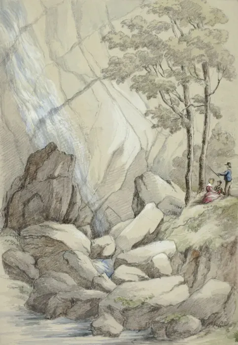 Framed Print : Powerscourt Waterfall, August 1843. Creator: Elizabeth Murray Framed Print : Powerscourt Waterfall, August 1843. Creator: Elizabeth Murray