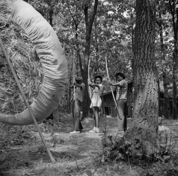 Framed Print : Practicing on the archery range at Camp Fern Rock, Bear Mountain, New York, 1943 Creator: Gordon Parks Framed Print : Practicing on the archery range at Camp Fern Rock, Bear Mountain, New York, 1943 Creator: Gordon Parks