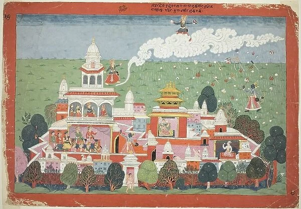 Pradyumna Enters the Palace of the Demon Sambar and Challenges him to Battle, page... c. 1775. Creator: Unknown