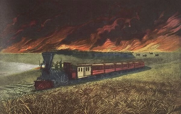 Prairie Fires of the Great West, pub. 1871, Currier & Ives (Colour Lithograph)