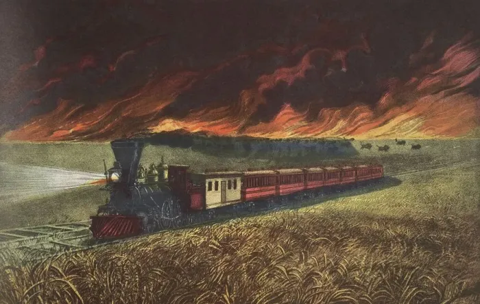 Framed Print : Prairie Fires of the Great West, pub. 1871, Currier & Ives (Colour Lithograph) Framed Print : Prairie Fires of the Great West, pub. 1871, Currier & Ives (Colour Lithograph)