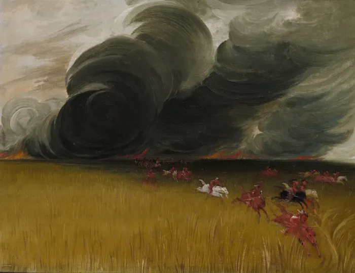 Framed Print : Prairie Meadows Burning, 1832. Creator: George Catlin Framed Print : Prairie Meadows Burning, 1832. Creator: George Catlin
