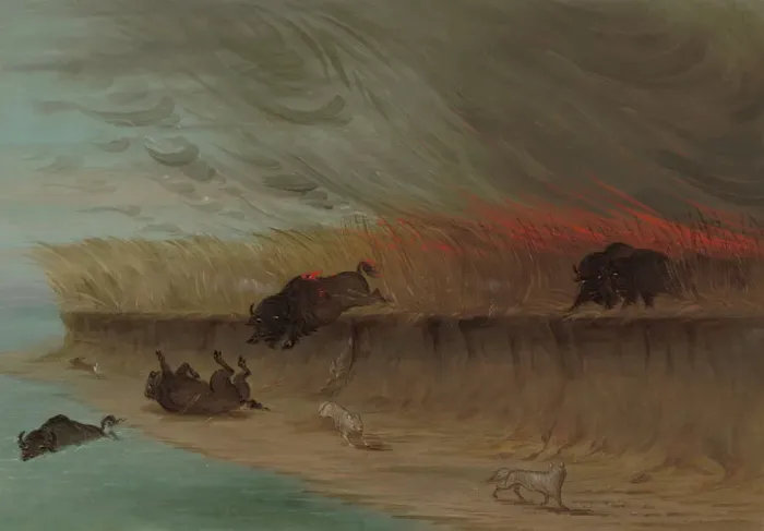 Framed Print : Prairie Meadows Burning, 1861 / 1869. Creator: George Catlin Framed Print : Prairie Meadows Burning, 1861 / 1869. Creator: George Catlin