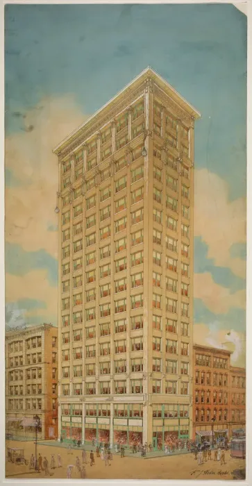 Framed Print : Prairie School Skyscraper, Chicago, Illinois, Perspective, 1910 Framed Print : Prairie School Skyscraper, Chicago, Illinois, Perspective, 1910