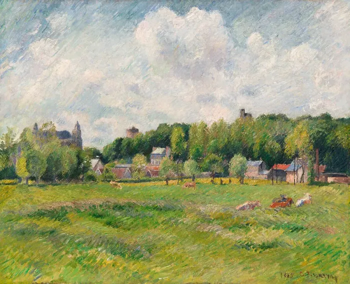 Framed Print : Prairies à Gisors, 1885. Creator: Pissarro, Camille (1830-1903) Framed Print : Prairies à Gisors, 1885. Creator: Pissarro, Camille (1830-1903)