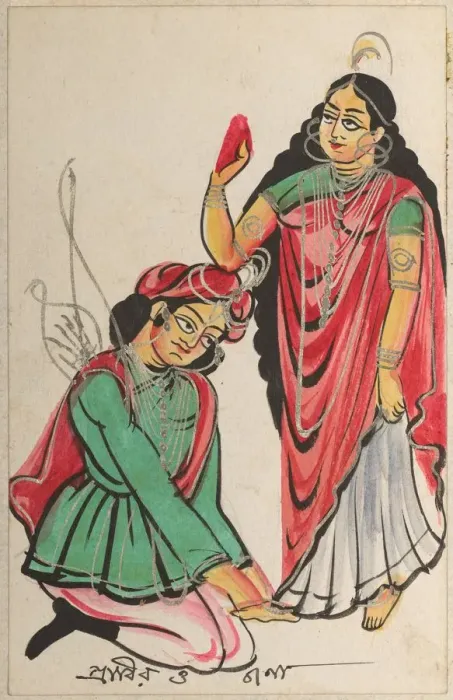 Framed Print : Pravira Kneeling at the Feet of Jana, 1800s. Creator: Unknown Framed Print : Pravira Kneeling at the Feet of Jana, 1800s. Creator: Unknown
