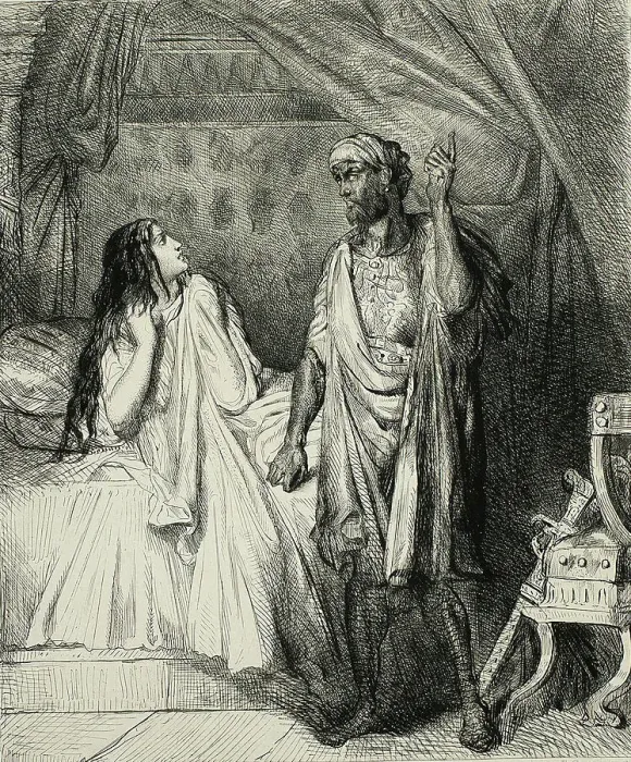 Framed Print : Have you pray'd tonight, Desdemona?, plate twelve fom Othello, 1844. Creator: Theodore Chasseriau Framed Print : Have you pray'd tonight, Desdemona?, plate twelve fom Othello, 1844. Creator: Theodore Chasseriau