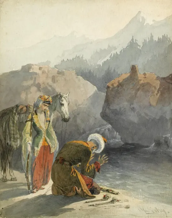 Framed Print : The prayer (From the Series Scenes du Caucase). Artist: Zichy, Mihaly (1827-1906) Framed Print : The prayer (From the Series Scenes du Caucase). Artist: Zichy, Mihaly (1827-1906)