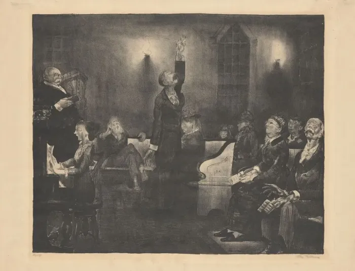 Framed Print : Prayer Meeting, second stone, 1916. Creator: George Wesley Bellows Framed Print : Prayer Meeting, second stone, 1916. Creator: George Wesley Bellows