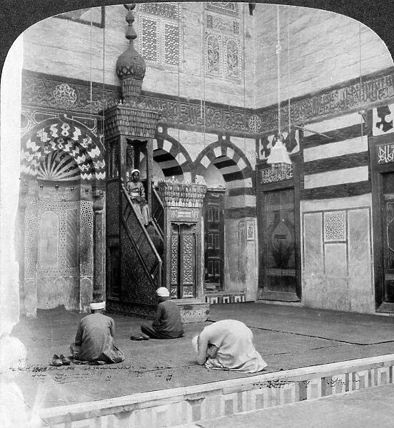 The prayer-niche and pulpit in the tomb mosque of Kait Bey, Cairo, Egypt, 1905. Artist: Underwood & Underwood