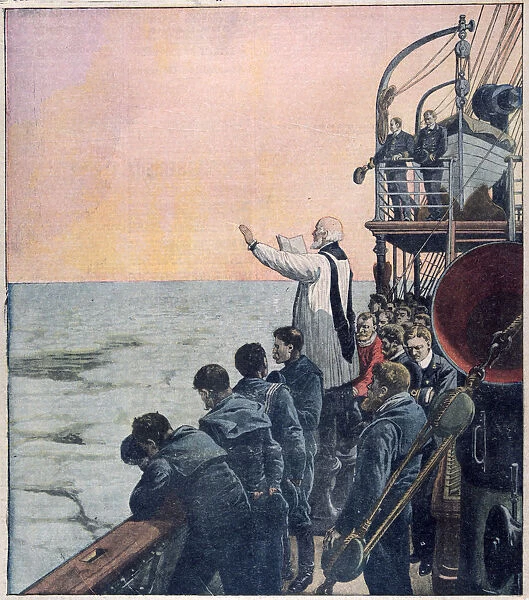 Prayers at the scene of the sinking of the Titanic, 1912