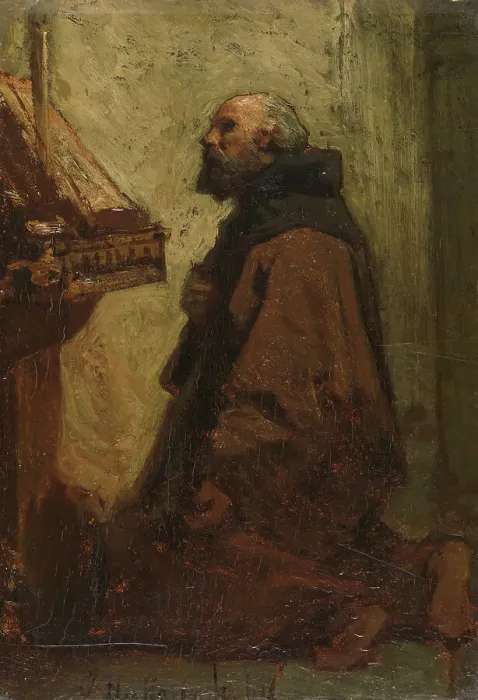 Framed Print : Praying Monk (Monk at his Devotions), 1864. Creator: Jacob Henricus Maris Framed Print : Praying Monk (Monk at his Devotions), 1864. Creator: Jacob Henricus Maris