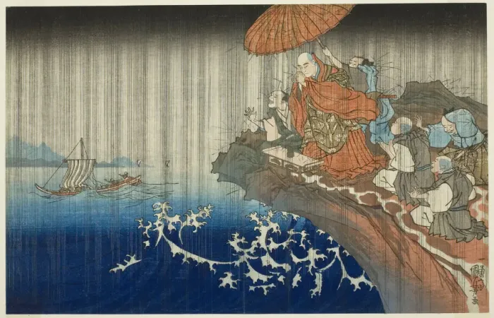 Framed Print : Praying for Rain at Ryozengasaki in Kamakura, 1271 (Bun ei hachi Kamakura Ryozengasa... c. 1830 / 35. Creator: Utagawa Kuniyoshi) Framed Print : Praying for Rain at Ryozengasaki in Kamakura, 1271 (Bun ei hachi Kamakura Ryozengasa... c. 1830 / 35. Creator: Utagawa Kuniyoshi)