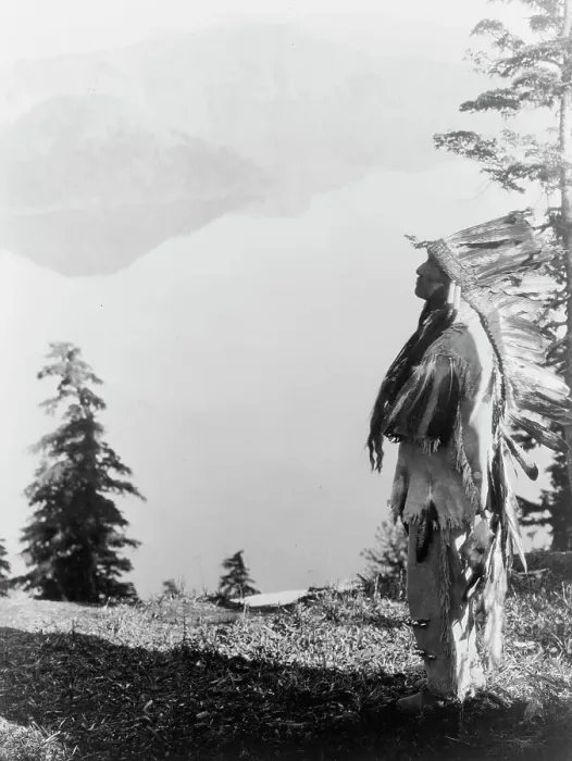 Framed Print : Praying to the Spirits at Crater Lake-Klamath, c1923. Creator: Edward Sheriff Curtis Framed Print : Praying to the Spirits at Crater Lake-Klamath, c1923. Creator: Edward Sheriff Curtis