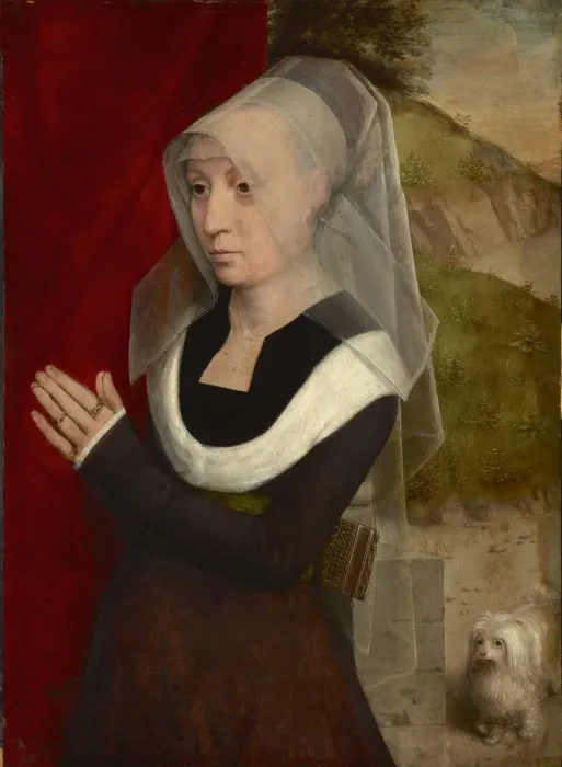 Framed Print : Praying woman with her dog, 1475-1480 Framed Print : Praying woman with her dog, 1475-1480