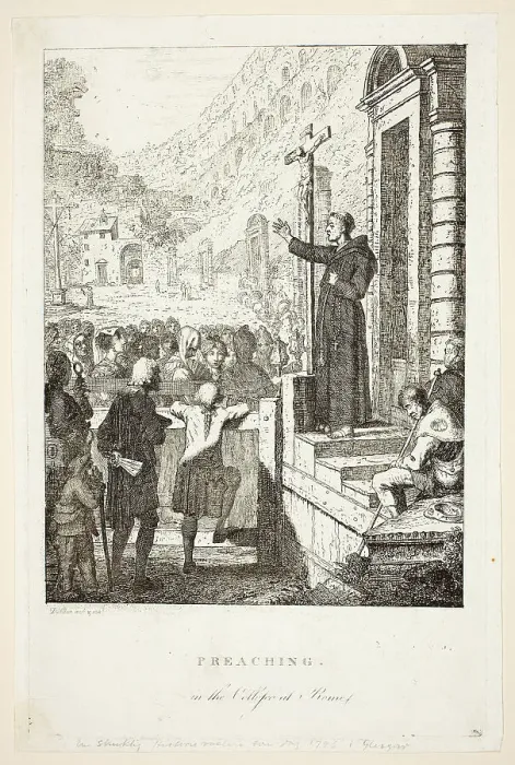 Framed Print : Preaching in the College at Rome, 1773 / 75. Creator: David Allan Framed Print : Preaching in the College at Rome, 1773 / 75. Creator: David Allan