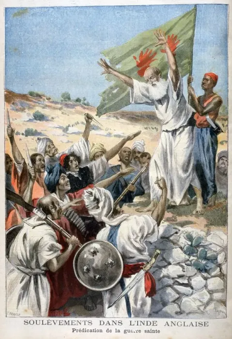 Framed Print : Preaching Holy War during an uprising in British India, 1897. Artist: F Meaulle Framed Print : Preaching Holy War during an uprising in British India, 1897. Artist: F Meaulle
