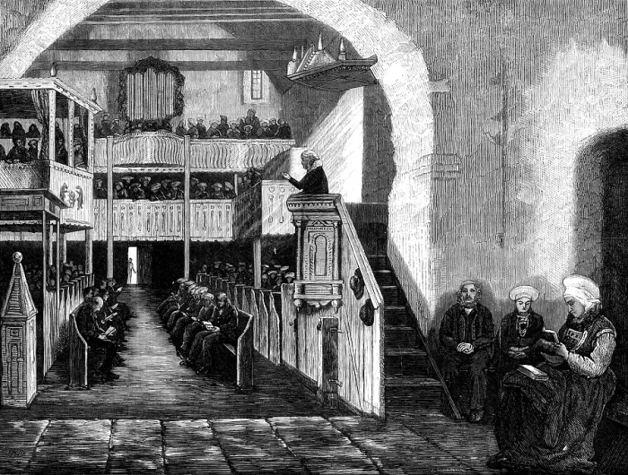 Framed Print : Preaching in a Norwegian church, at Rosendal, Hardanger-Fjord, 1881. Creator: H. Burkman Framed Print : Preaching in a Norwegian church, at Rosendal, Hardanger-Fjord, 1881. Creator: H. Burkman
