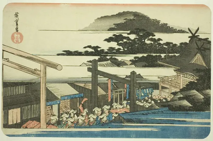 Framed Print : Precincts of the Shiba Shinmei Shrine (Shiba Shinmei keidai), from the series Famous... c.1832 / 38. Creator: Ando Hiroshige. Precincts of the Shiba Shinmei Shrine (Shiba Shinmei keidai), from the series Famous... c.1832 / 38 Framed Print : Precincts of the Shiba Shinmei Shrine (Shiba Shinmei keidai), from the series Famous... c.1832 / 38. Creator: Ando Hiroshige. Precincts of the Shiba Shinmei Shrine (Shiba Shinmei keidai), from the series Famous... c.1832 / 38