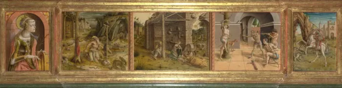Framed Print : Predella of La Madonna della Rondine (The Madonna of the Swallow), after 1490. Artist: Crivelli, Carlo (c. 1435-c. 1495) Framed Print : Predella of La Madonna della Rondine (The Madonna of the Swallow), after 1490. Artist: Crivelli, Carlo (c. 1435-c. 1495)