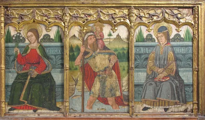 Framed Print : Predella pane with Saint Bridget, Saint Christopher, and Saint Kilian from Retable, 15th century Framed Print : Predella pane with Saint Bridget, Saint Christopher, and Saint Kilian from Retable, 15th century