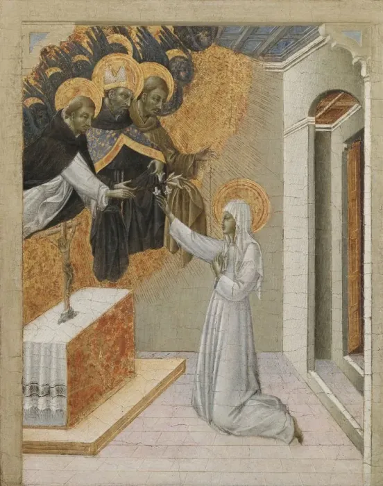 Framed Print : Predella Panel from an Altarpiece: St. Catherine of Siena Invested with the Dominican Habit, 1460s Framed Print : Predella Panel from an Altarpiece: St. Catherine of Siena Invested with the Dominican Habit, 1460s