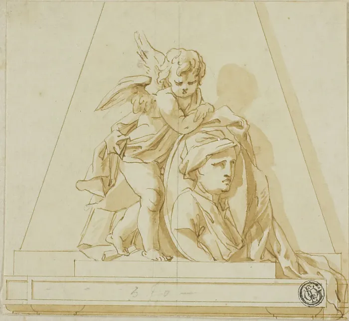 Framed Print : Preliminary Design for Monument to John Gay the Poet, c. 1736. Creators: John Michael Rysbrack, Richard Wilson Framed Print : Preliminary Design for Monument to John Gay the Poet, c. 1736. Creators: John Michael Rysbrack, Richard Wilson