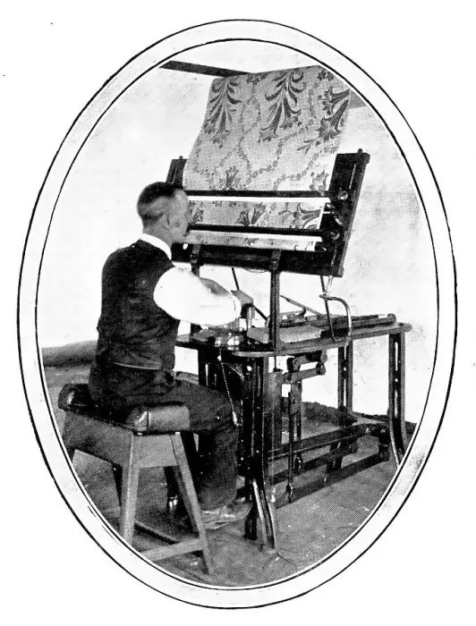 Framed Print : A preliminary to the weaving of figured goods: transferring a design to jacquard cards, 1909. Creator: Unknown Framed Print : A preliminary to the weaving of figured goods: transferring a design to jacquard cards, 1909. Creator: Unknown